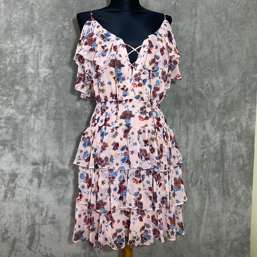 Rebecca Minkoff NWT Marla Dress Floral Ruffle lace up front XS side zip